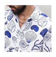 Campus Sutra Men's Chalk White:Indigo Blue Seashell Shirt