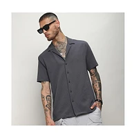 Men's Charcoal Grey Self-Design Block Shirt