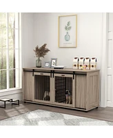 PawHut 71" Dog Crate Furniture with Removable Divider, Storage, Walnut