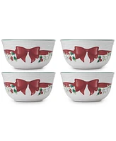 Winterberry Red Ribbon Appetizer Bowls, Set of 4