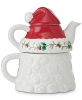 Winterberry Santa Teapot & Tea Mug for One