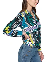 Karl Lagerfeld Paris Women's Geo-Print Faux-Wrap Top