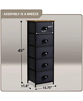 Sorbus Narrow 5 Drawers Nightstand with Steel Frame, Wood Top, Easy Pull Fabric Bins for Home, Bedroom, Office & Dorm