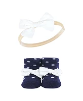 Hudson Baby Baby Girls Headband and Socks Giftset, Red Navy Flower, One