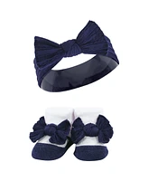 Hudson Baby Baby Girls Headband and Socks Giftset, Blush Navy, One