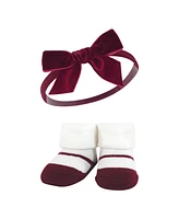 Hudson Baby Baby Girls Headband and Socks Giftset, Burgundy Teal