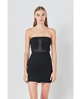 Grey Lab Women's Strapless Mesh Mini Dress