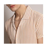 Campus Sutra Men's White & Brown Unbalanced Striped Shirt