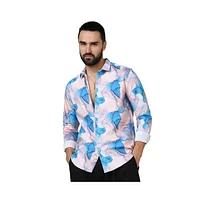 Campus Sutra Men's Sky Blue & Ivory White Marble Shirt