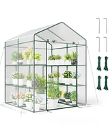 Vebreda Walk-in Greenhouse with 3 Tiers 8 Shelves Pvc Cover Roll-up Zippered Door