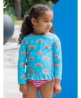 RuffleButts Big Girls UPF50+ Long Sleeve Rash Guard Bikini