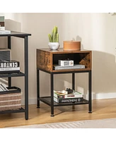 Sugift Industrial Nightstand End Side Table with Mesh Shelf