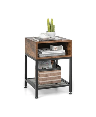 Sugift Industrial Nightstand End Side Table with Mesh Shelf