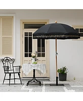 LAGarden 6 Ft Fringe Patio Umbrella with Tassel Jazz Age Wood for Outdoor, Black with glitzy sequin,Model: JZ6-06