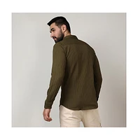 Campus Sutra Men's Olive Green Self-Design Striped Shirt