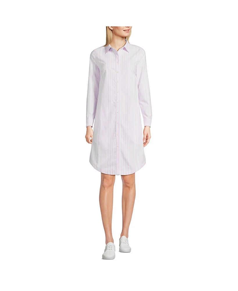 Lands' End Women's Oxford Long Sleeve Button Front Shirt Dress