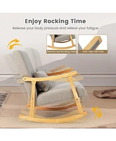 Givimo Upholstered Rocking Chair with Pillow and Rubber Wood Frame