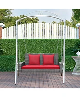 Sugift 2-Person Patio Pe Wicker Hanging Porch Swing Bench Chair Cushion 800 Pounds