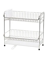 Iris Usa 2-tier Slim-sized Dish Rack with Drain Spout, Dish drying rack, dish drainer, White