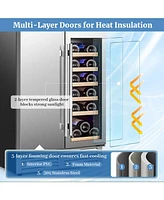 Sugift 2-in-1 Beverage and Wine Cooler with Independent Temperature Control and Led Lights