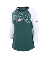 Nike Women's Midnight Green/White Philadelphia Eagles Knockout Arch Raglan Tri-Blend 3/4-Sleeve T-Shirt