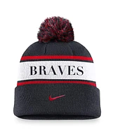 Nike Men's Navy Atlanta Braves Team Stripe Peak Cuffed Knit Hat with Pom