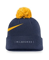 Nike Men's Navy Milwaukee Brewers Swoosh Peak Cuffed Knit Hat with Pom