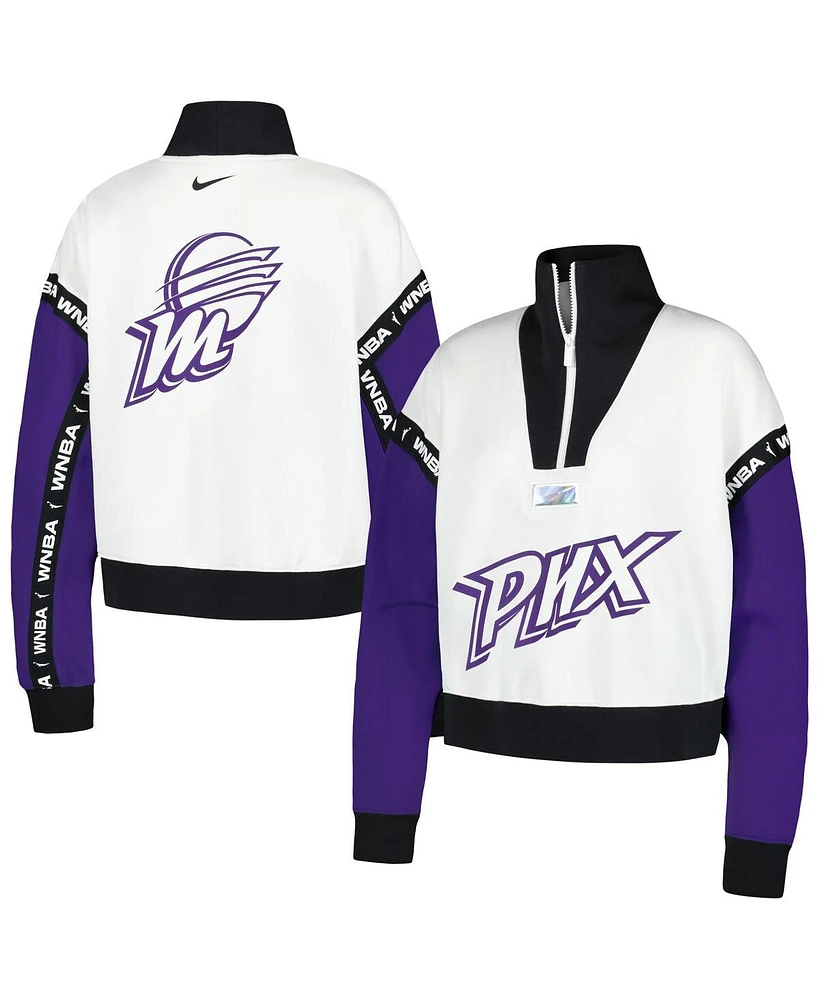 Nike Women's White Phoenix Mercury Buzzer Beaters Satin Stitch Quarter-Zip Pullover Jacket