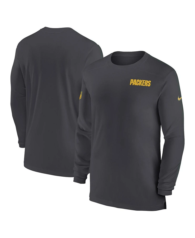 Nike Men's Anthracite Green Bay Packers Sideline Coach Uv Performance Long Sleeve T-Shirt