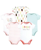 Touched by Nature Baby Girls Organic Cotton Bodysuits, Popsicle