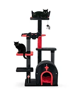 Skonyon Gothic Cat Tree 53 Inch Tall Cat Tower with Cat Bed and Arch-Shaped Condo