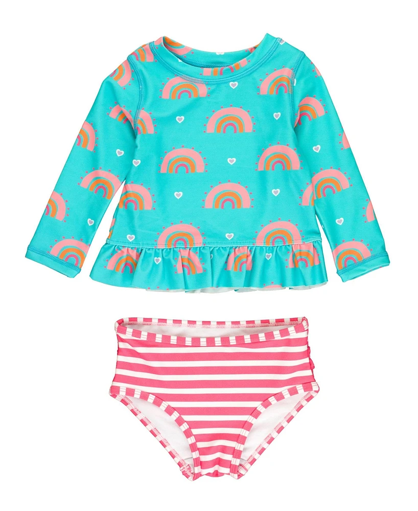 RuffleButts Baby Girls UPF50+ Long Sleeve Rash Guard Bikini