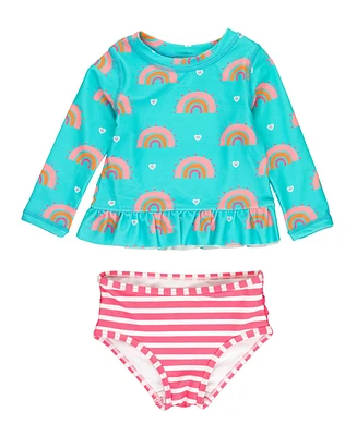 RuffleButts Baby Girls UPF50+ Long Sleeve Rash Guard Bikini