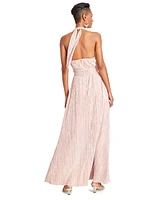 Guess Women's Angel Plisse Halter-Neck Evening Gown