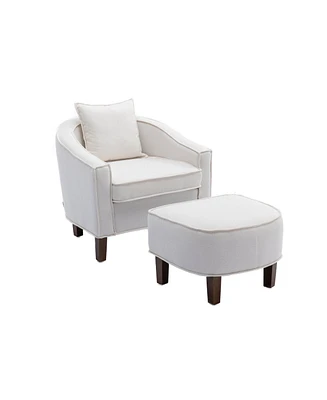 Mondawe Grey Living Room Accent Chair With Ottoman Barrel Upholstered Club Tub Round Armchair