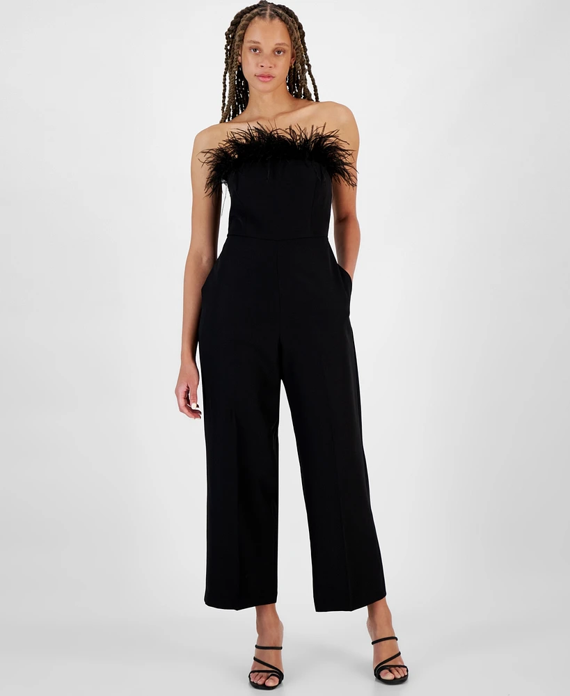 Sam Edelman Women's Strapless Feather-Trim Jumpsuit