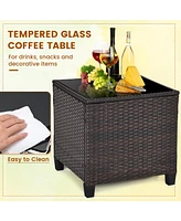 Givimo 3 Pieces Patio Rattan Furniture Set with Washable Cushions and Tempered Glass Tabletop