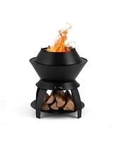 Vebreda 20 Inch Patio Fire Pit Metal Camping Fire Bowl with Pot Holder and Storage Shelf