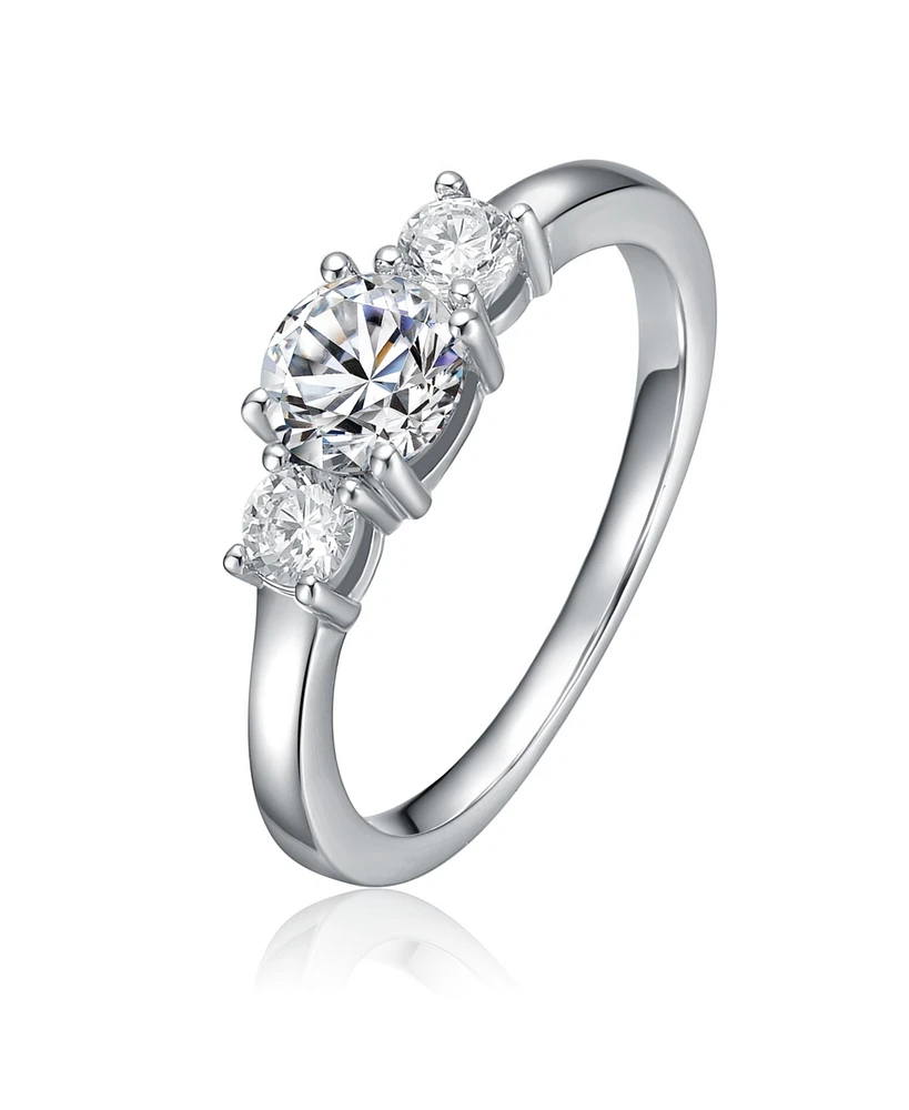 Genevive Sterling Silver Cubic Zirconia Three-Stone Statement Ring