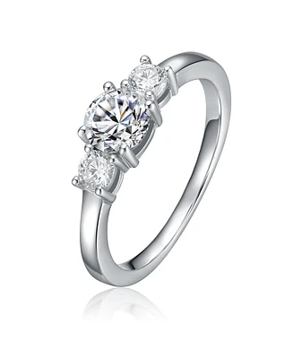 Genevive Sterling Silver Cubic Zirconia Three-Stone Statement Ring