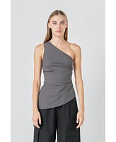 Grey Lab Women's One Shoulder Ruched Top