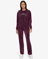 Calvin Klein Women's Tonal Logo Velour Zip-Front Hoodie