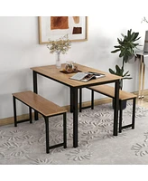 Inolait 3 Pieces Dining Table Set with 2 Benches for Dining Room Kitchen Bar