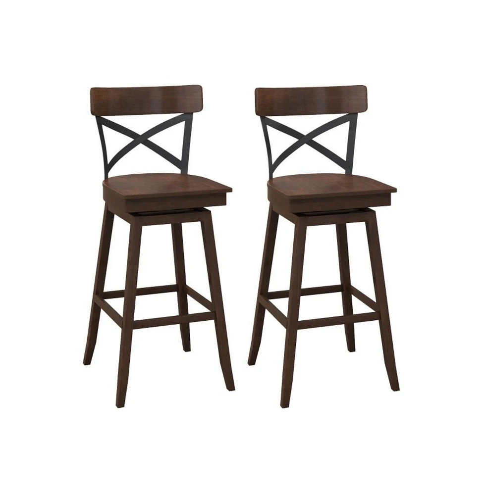 Sugift Set of 2 Wooden Swivel Bar Stools with Open X Back and Footrest