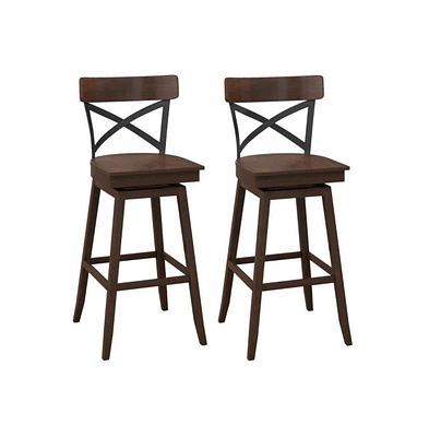 Sugift Set of 2 Wooden Swivel Bar Stools with Open X Back and Footrest