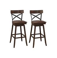 Sugift Set of 2 Wooden Swivel Bar Stools with Open X Back and Footrest