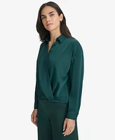 Calvin Klein Women's Faux-Wrap Collared Shirt