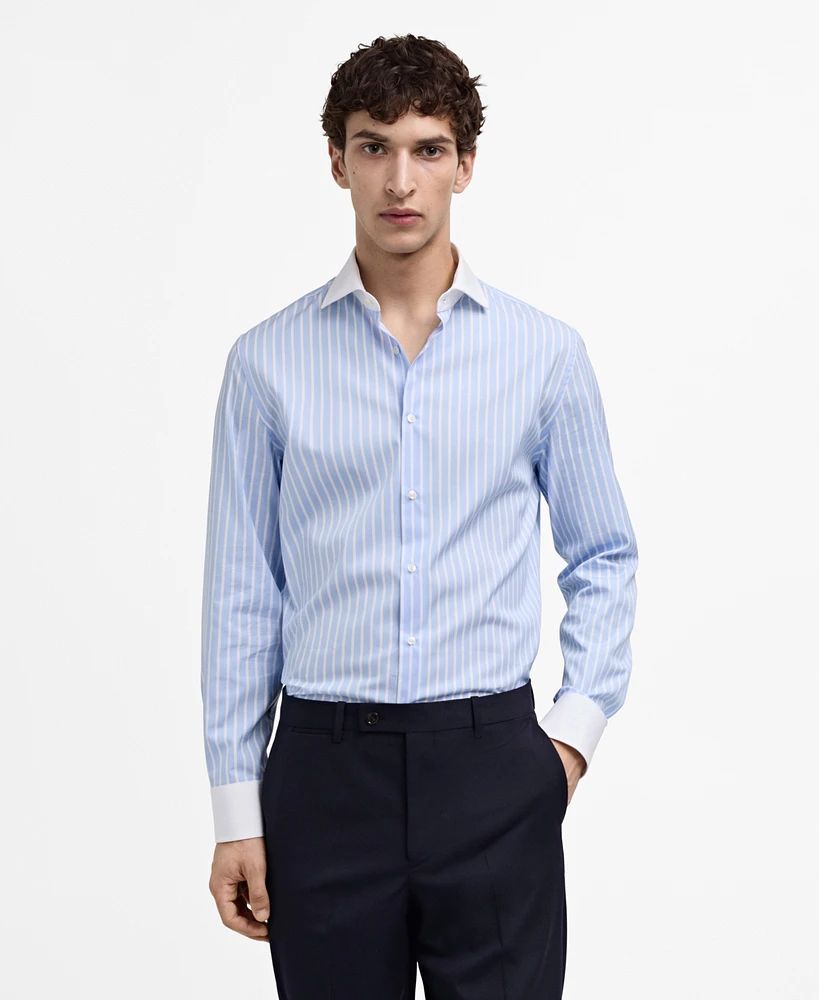 Mango Men's Striped Print Dress Shirt