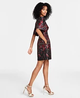 Vince Camuto Women's Floral Jacquard Short-Sleeve Dress