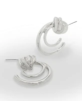 Steve Madden Rhodium Double Knot Hoop Earrings